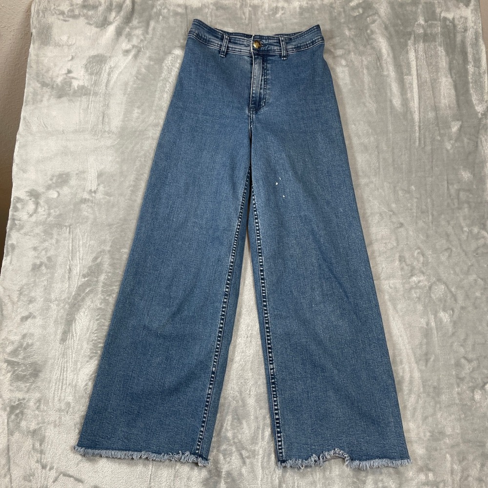 Billabong Jeans  Size 25 High Waisted Wide Leg Medium Wash Raw Hem